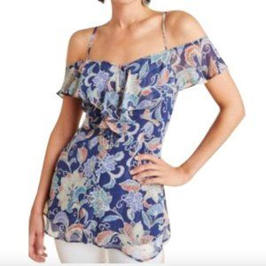 Anthropologie Maeve Mariposa Blue Floral Tank Top / Cami, size 10